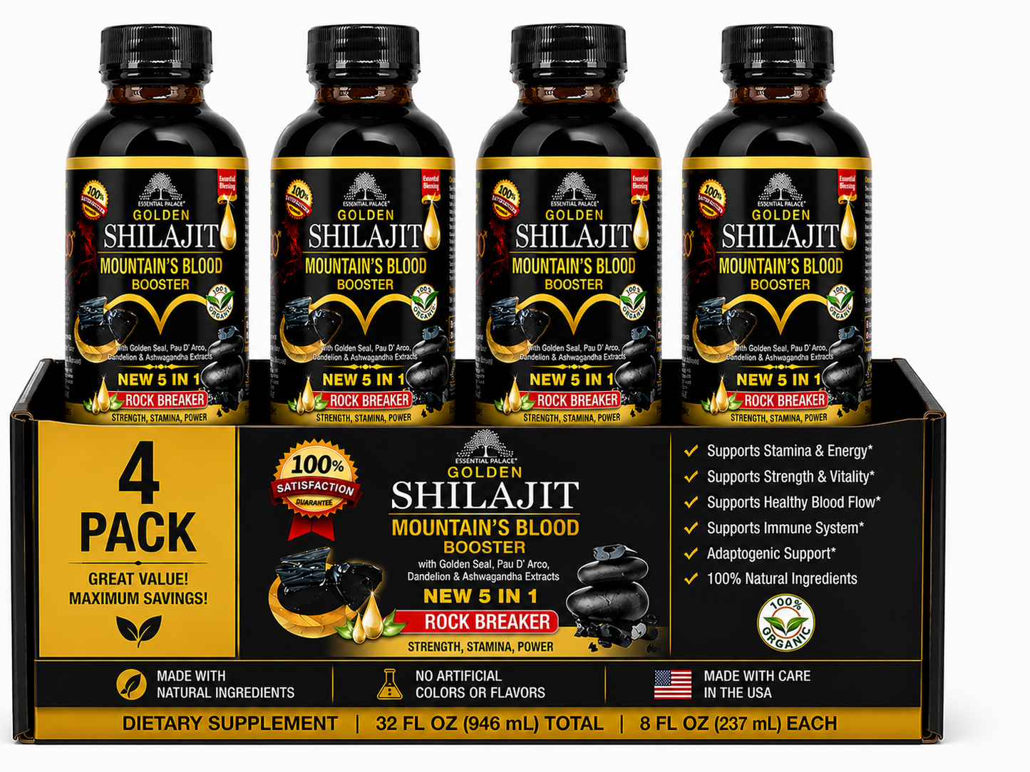 Golden Shilajit Mountain’s Blood Tonic with Ashwagandha & Golden Seal for Energy, Strength & Stamina | Herbal Liquid Supplement