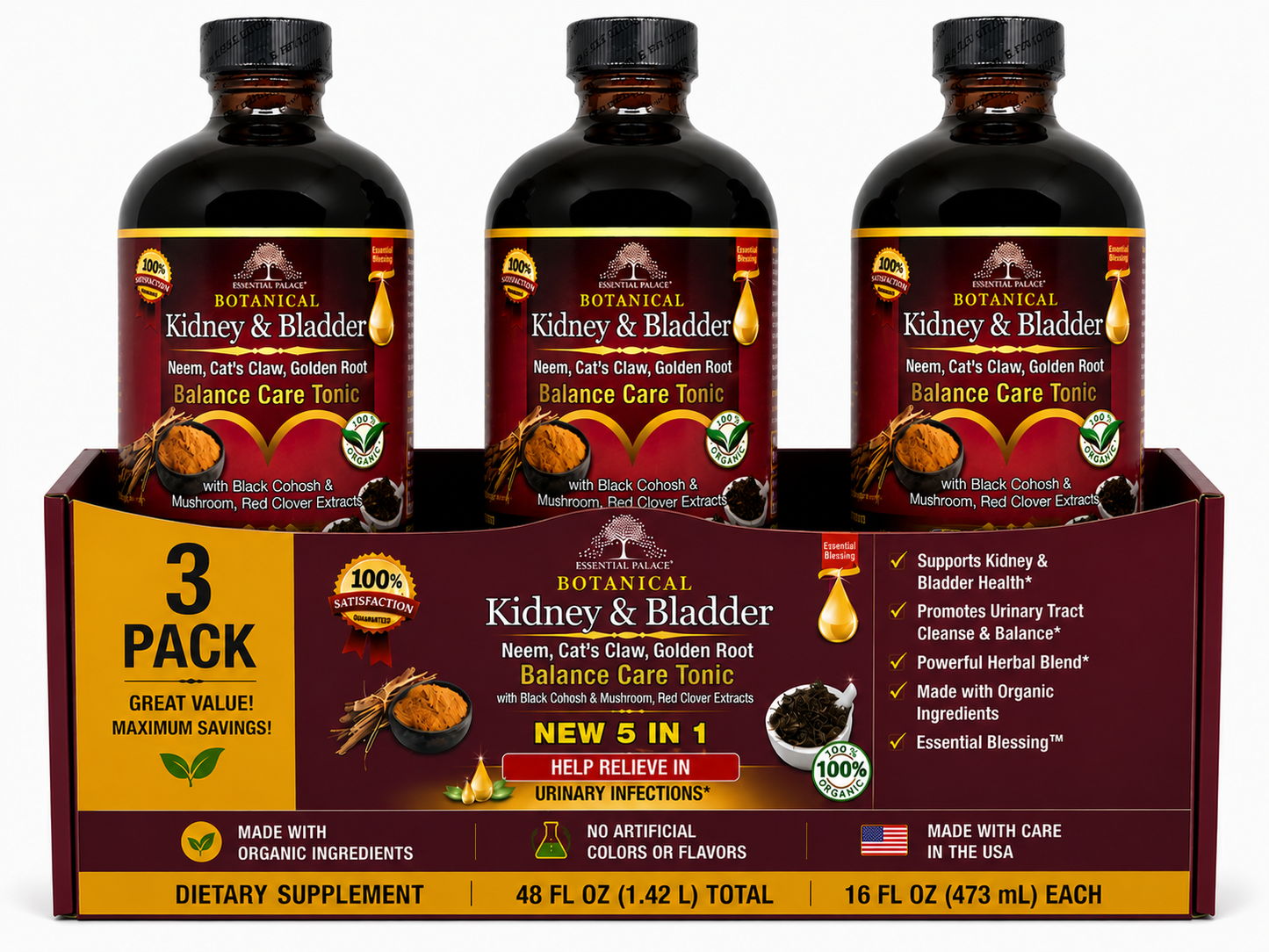 Kidney & Bladder Balance Care Tonic with Neem & Red Clover for Urinary & Detox Support | Herbal Liquid Supplement