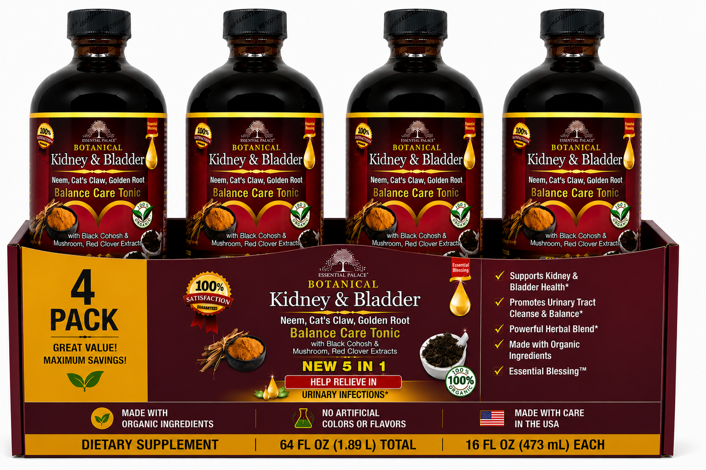 Kidney & Bladder Balance Care Tonic with Neem & Red Clover for Urinary & Detox Support | Herbal Liquid Supplement