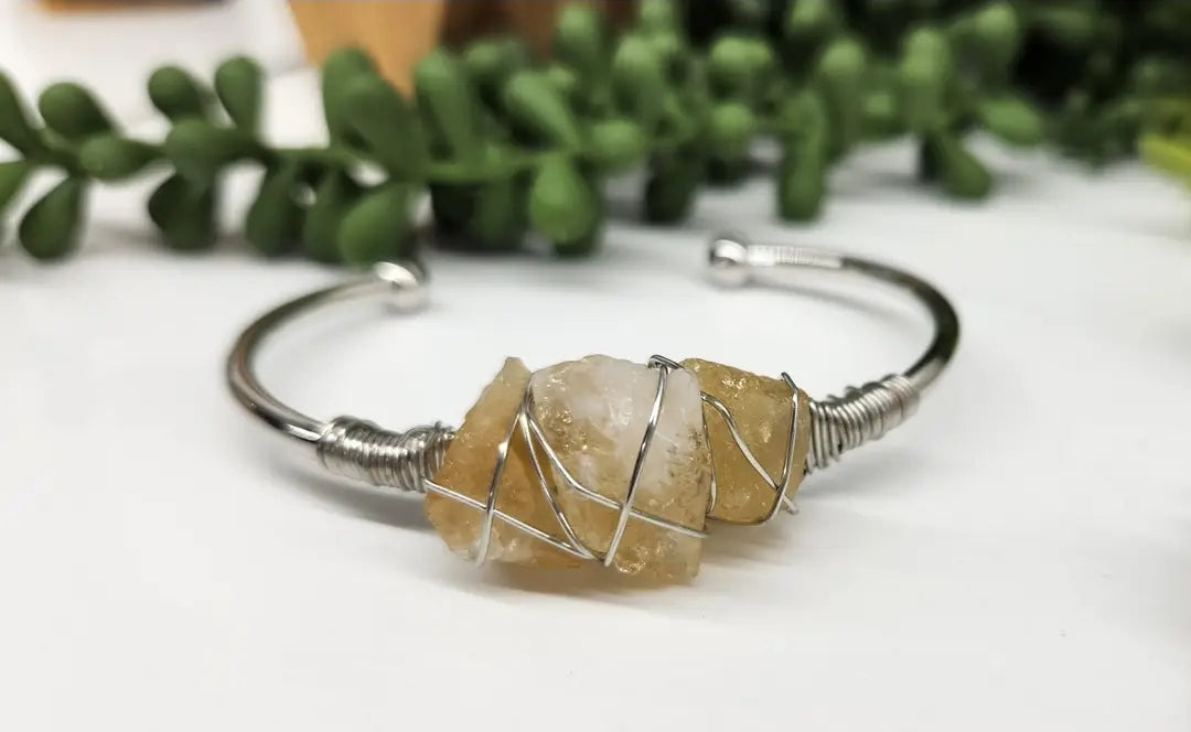 Citrine Rough Gemstone Wire-Wrapped Bangle Bracelet