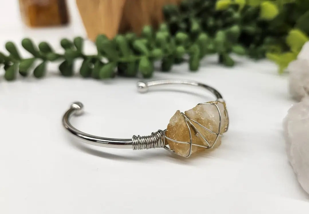 Citrine Rough Gemstone Wire-Wrapped Bangle Bracelet