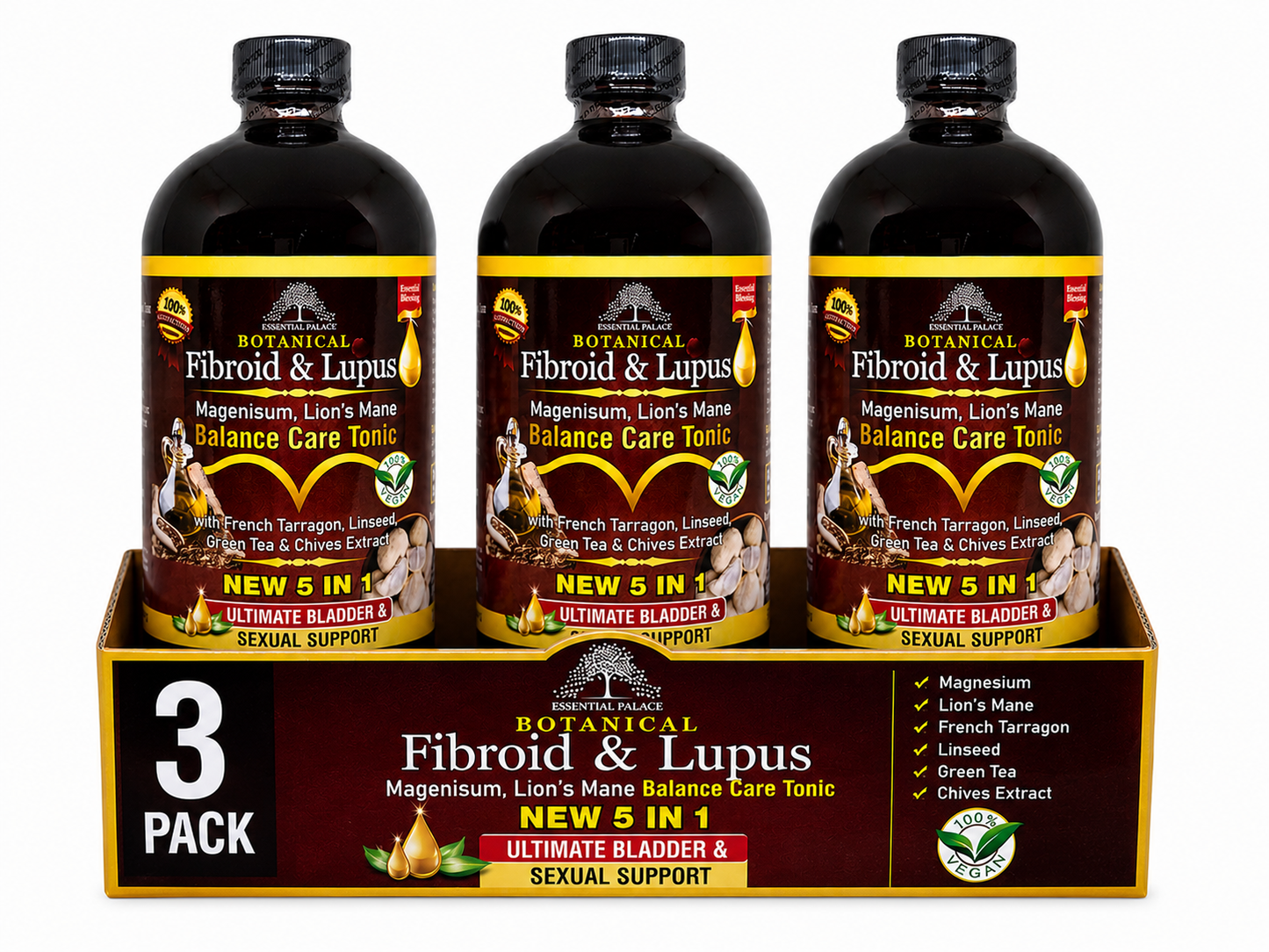 Fibroid & Lupus Balance Care Tonic with Lion’s Mane & Green Tea for Hormone Support & Daily Wellness | Herbal Liquid Supplement - 16oz