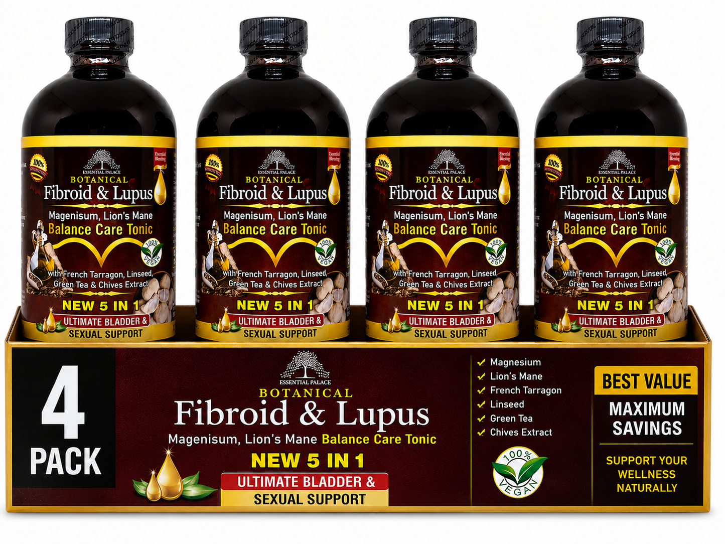 Fibroid & Lupus Balance Care Tonic with Lion’s Mane & Green Tea for Hormone Support & Daily Wellness | Herbal Liquid Supplement - 16oz