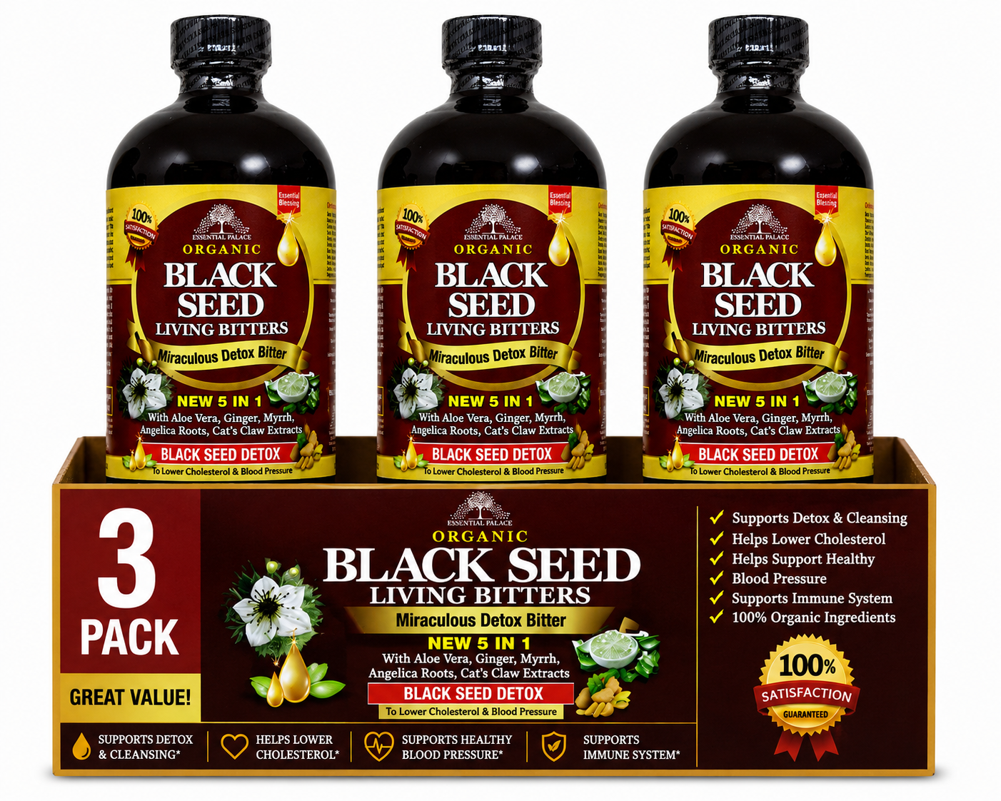 Black Seed Living Bitters with  Aloe Vera for Detox, Gut Health & Immune Support | Herbal Liquid Supplement - 16oz