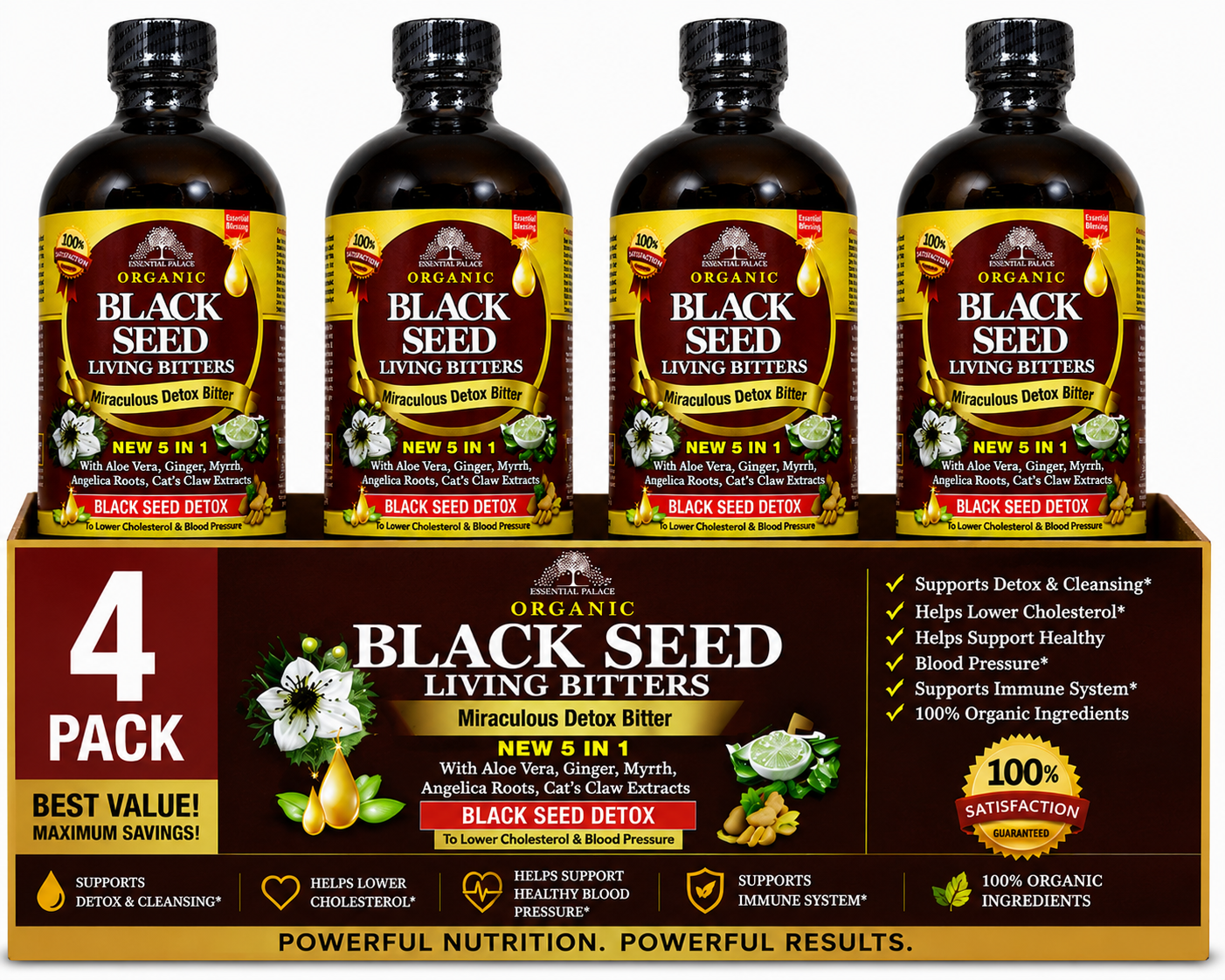 Black Seed Living Bitters with  Aloe Vera for Detox, Gut Health & Immune Support | Herbal Liquid Supplement - 16oz