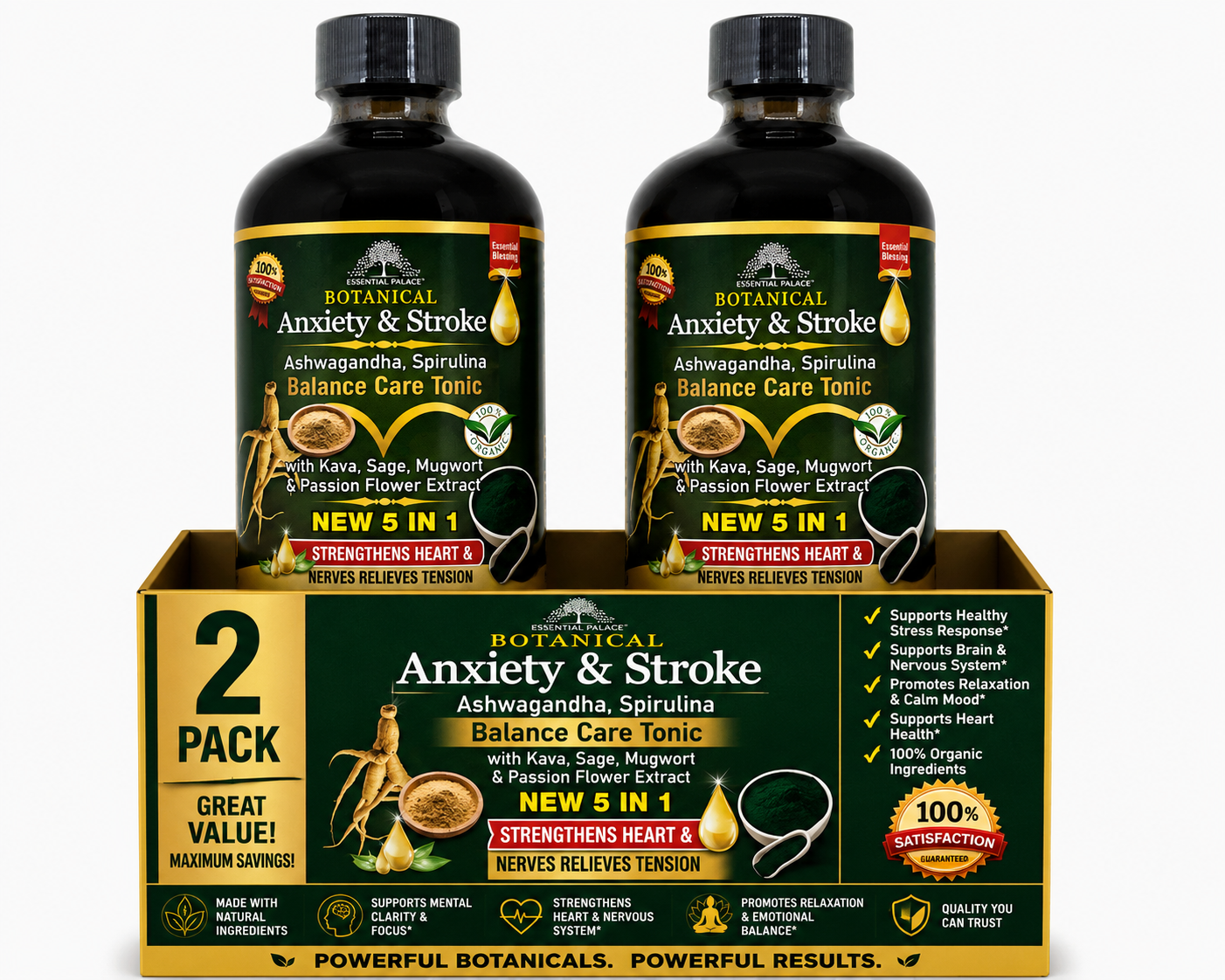 Anxiety & Stroke - Balance Care Tonic with Kava & Ashwagandha for Calm & Nervous System Support | Herbal Liquid Supplement - 8oz
