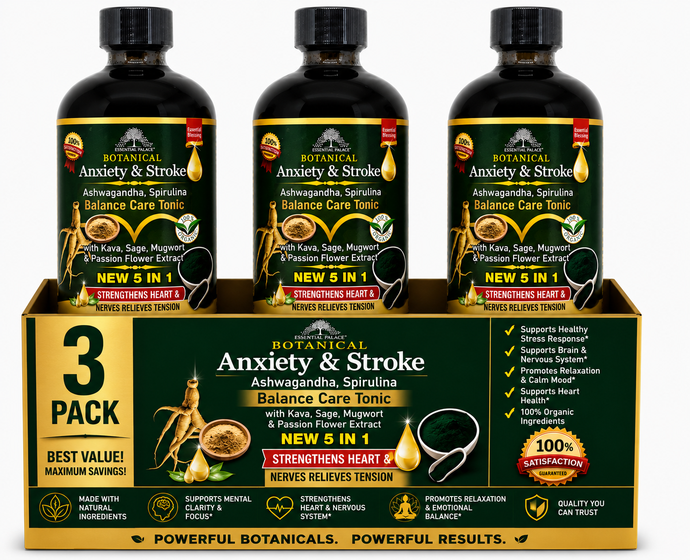Anxiety & Stroke - Balance Care Tonic with Kava & Ashwagandha for Calm & Nervous System Support | Herbal Liquid Supplement - 8oz