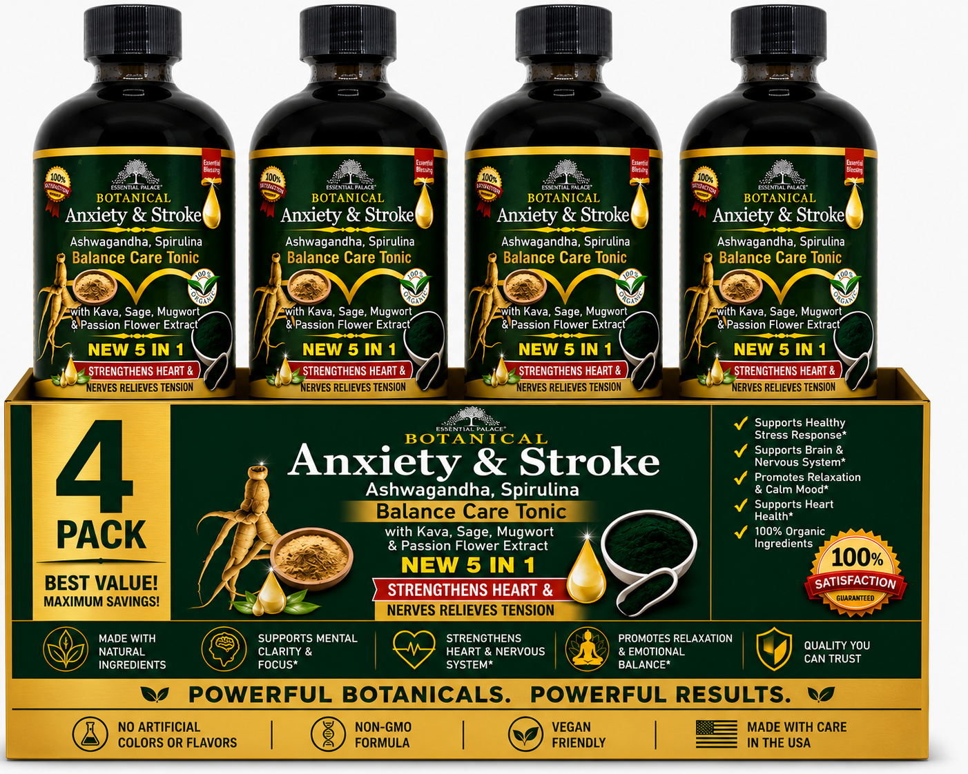 Anxiety & Stroke - Balance Care Tonic with Kava & Ashwagandha for Calm & Nervous System Support | Herbal Liquid Supplement - 8oz