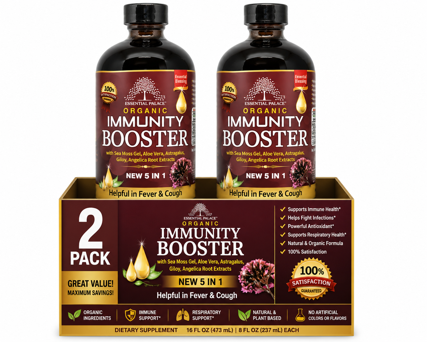 Organic Immunity Booster with Sea Moss & Astragalus for Daily Immune Support | Herbal Liquid Supplement
