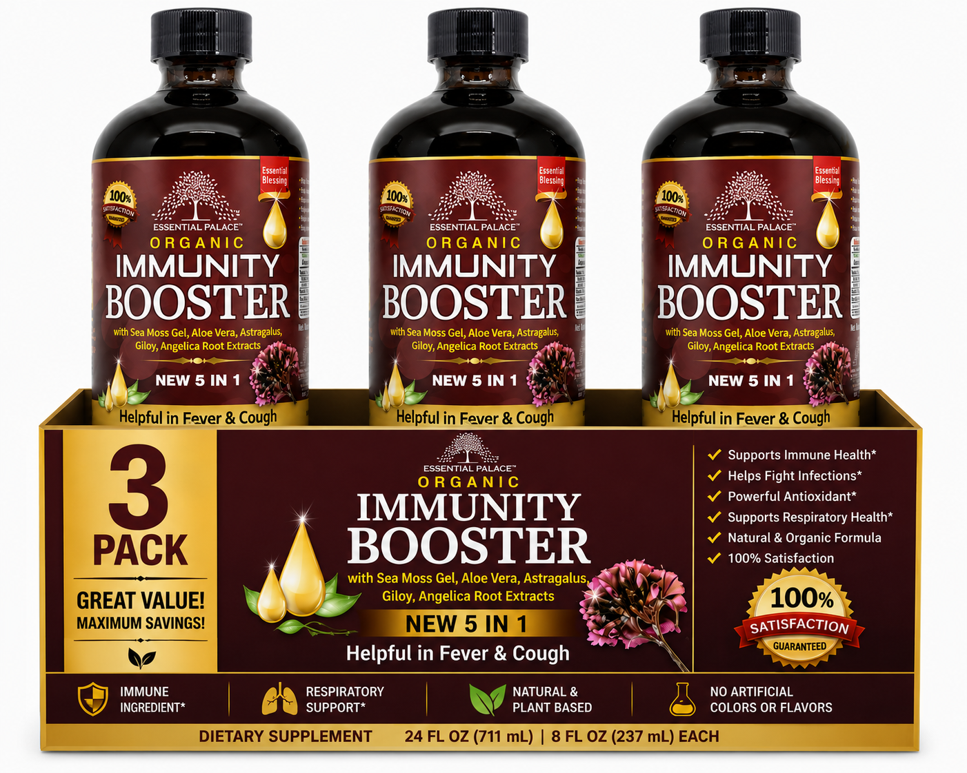 Organic Immunity Booster with Sea Moss & Astragalus for Daily Immune Support | Herbal Liquid Supplement