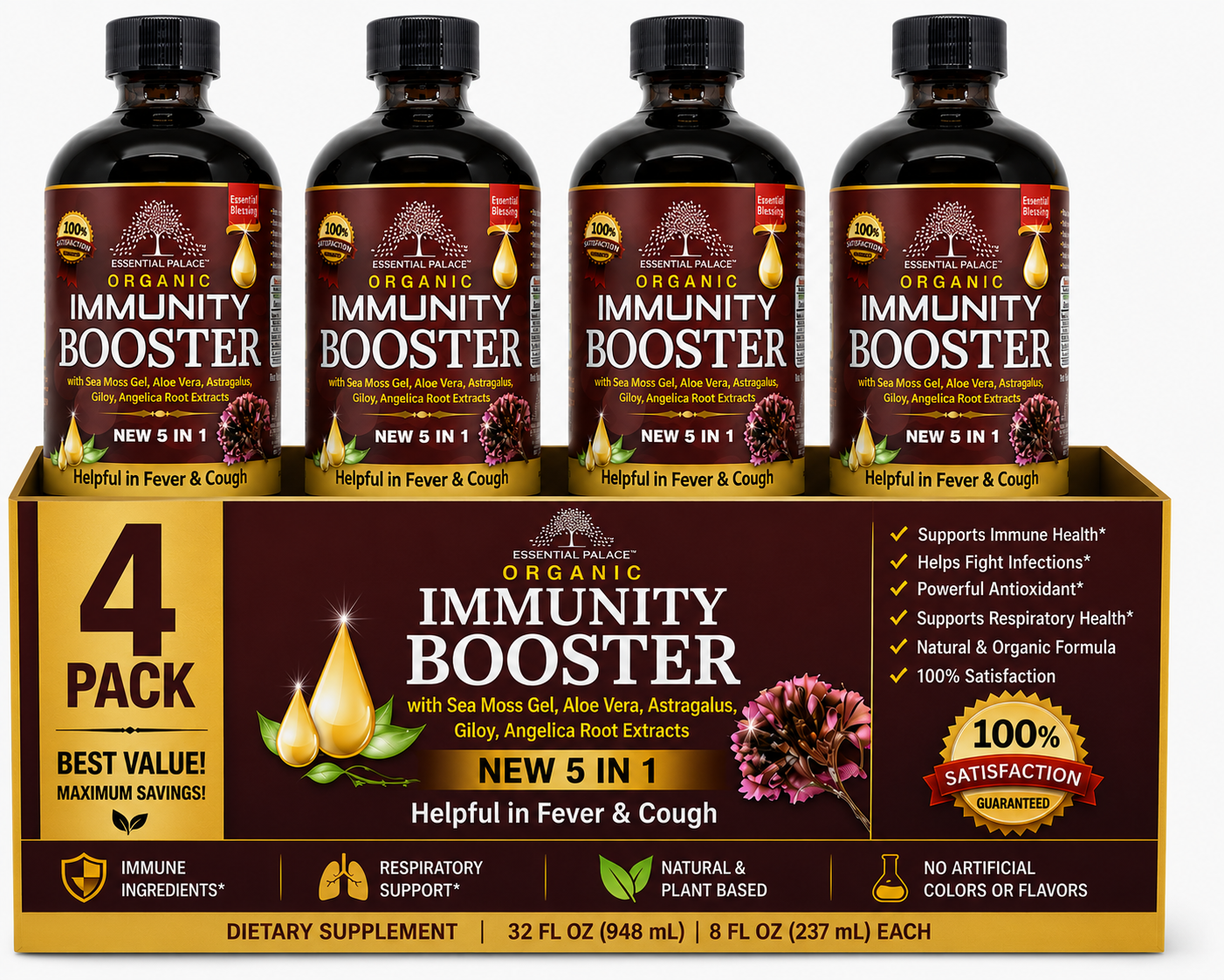 Organic Immunity Booster with Sea Moss & Astragalus for Daily Immune Support | Herbal Liquid Supplement