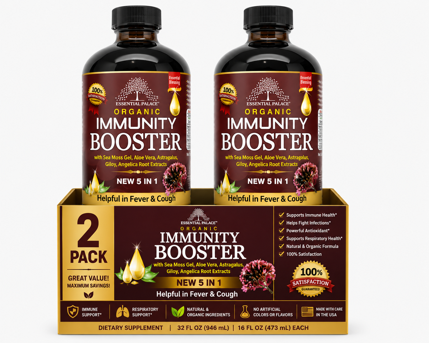 Organic Immunity Booster with Sea Moss & Astragalus for Daily Immune Support | Herbal Liquid Supplement
