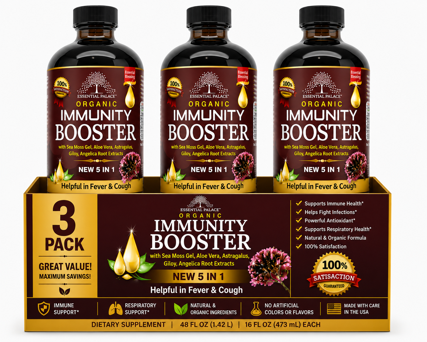 Organic Immunity Booster with Sea Moss & Astragalus for Daily Immune Support | Herbal Liquid Supplement