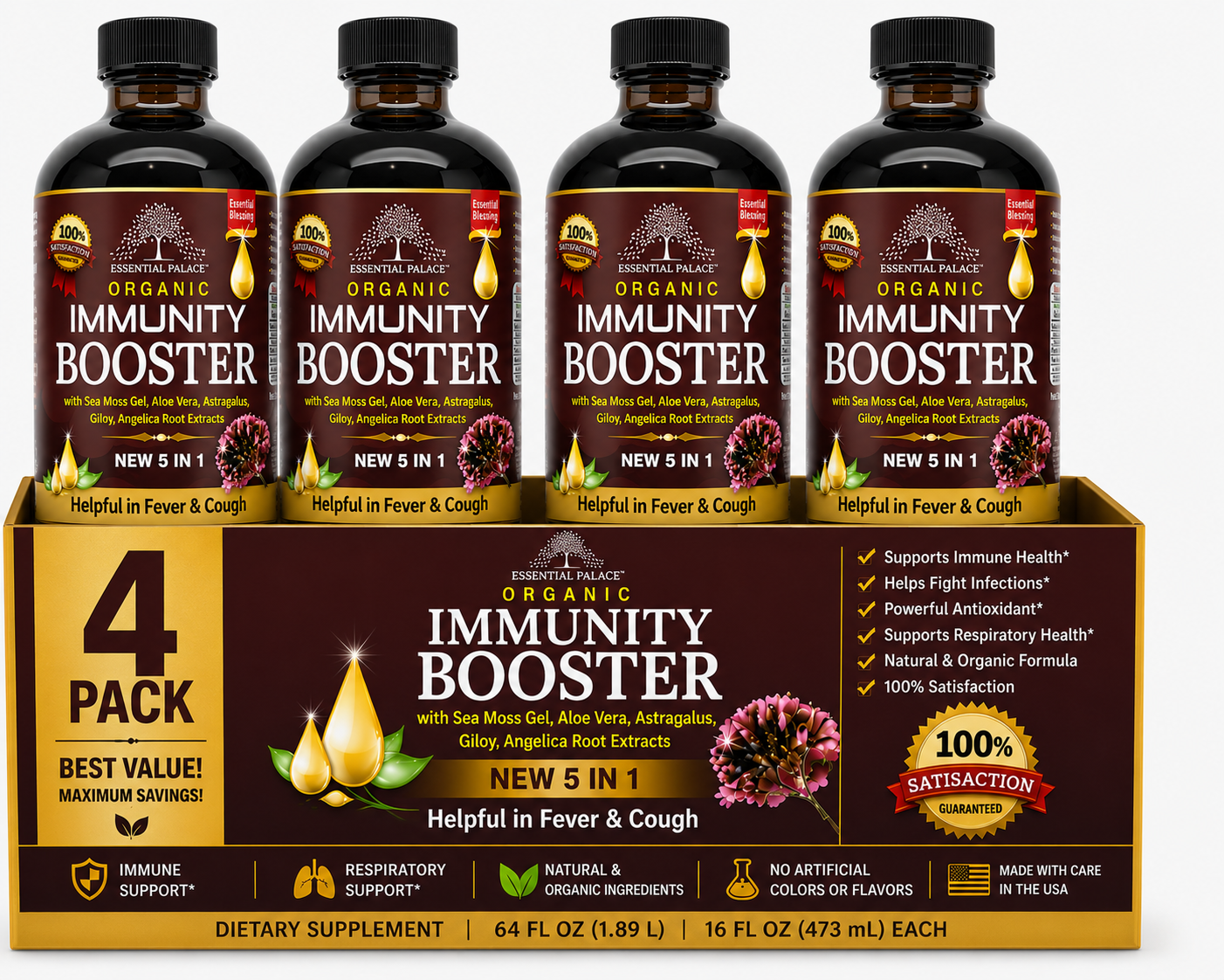 Organic Immunity Booster with Sea Moss & Astragalus for Daily Immune Support | Herbal Liquid Supplement
