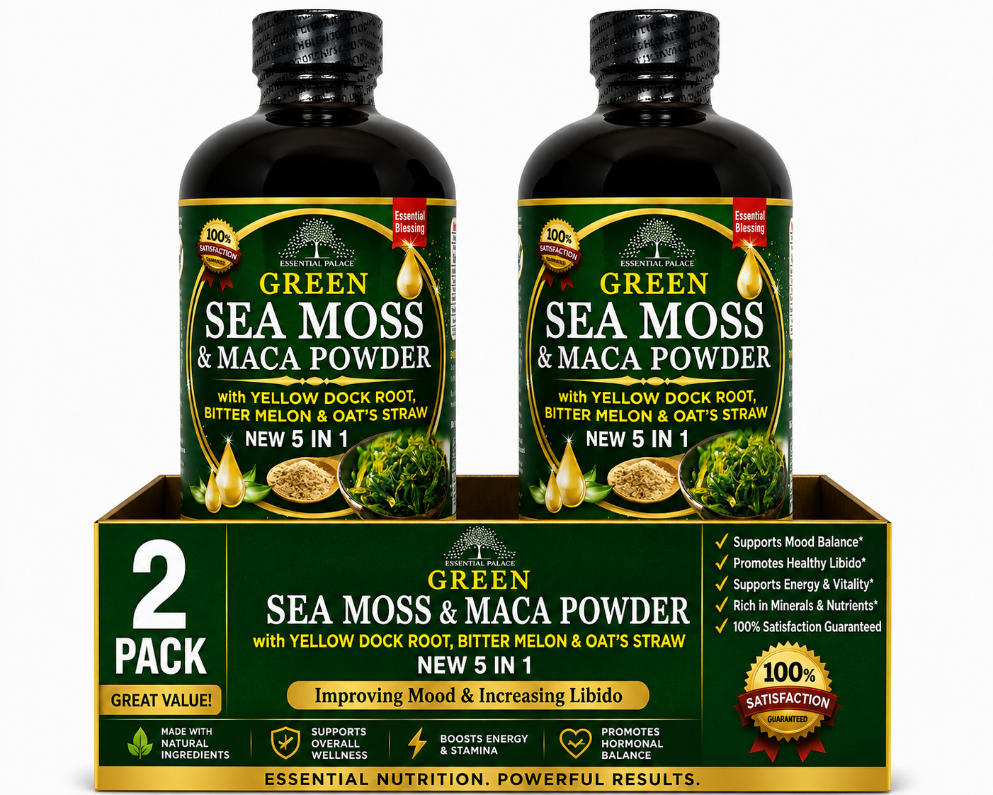 Green Sea Moss & Maca Tonic for Energy, Hormone Balance & Vitality | Herbal Liquid Supplement - 8oz
