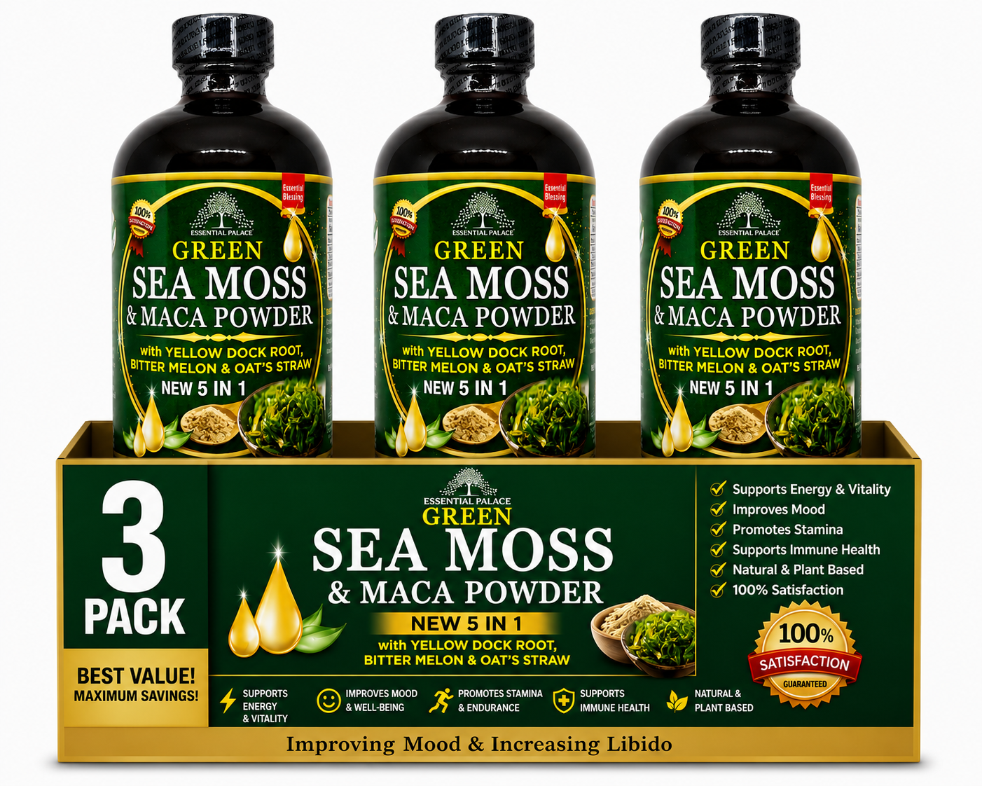 Green Sea Moss & Maca Tonic for Energy, Hormone Balance & Vitality | Herbal Liquid Supplement - 8oz