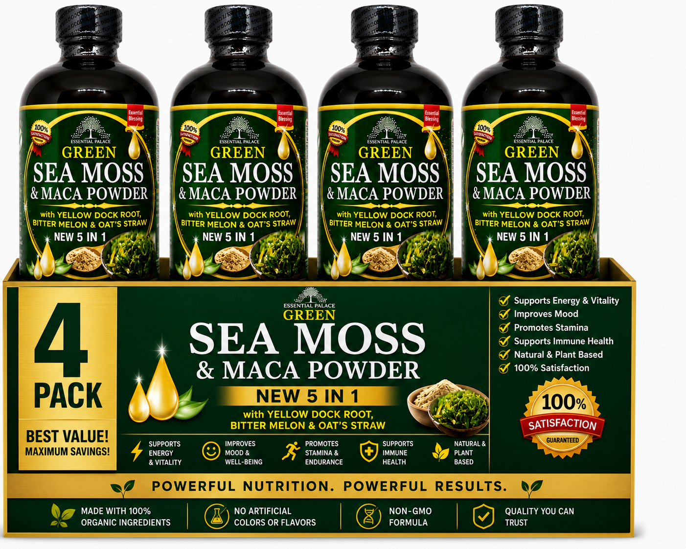 Green Sea Moss & Maca Tonic for Energy, Hormone Balance & Vitality | Herbal Liquid Supplement - 8oz