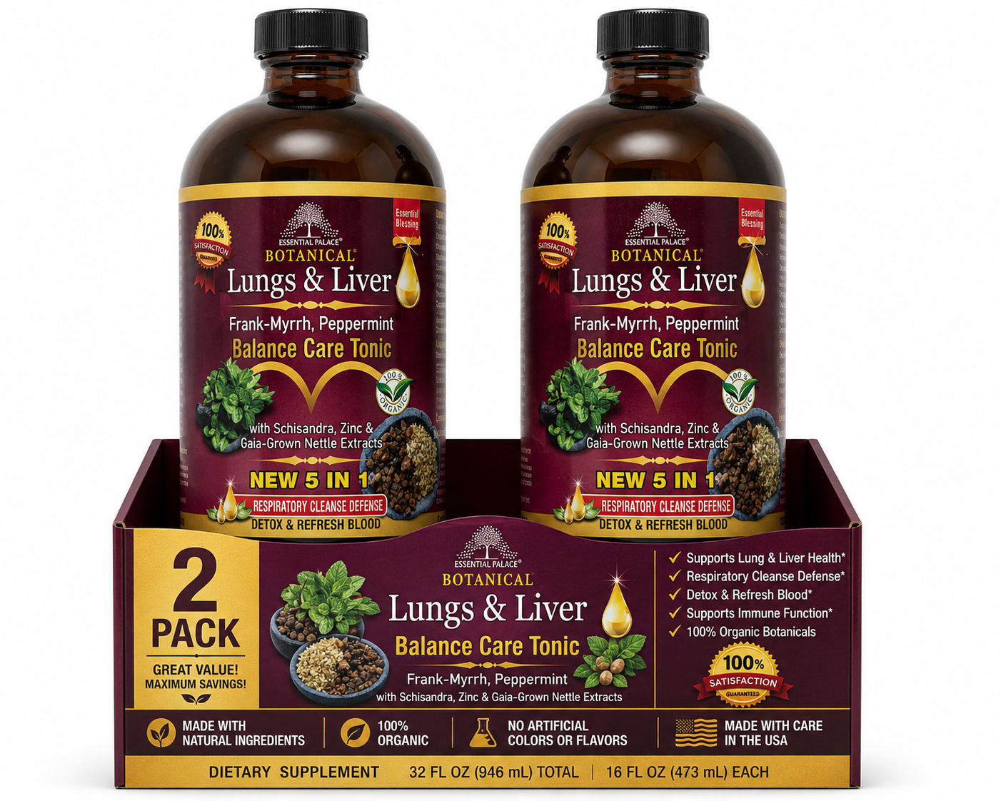 Lungs & Liver Balance Care with  Frankincense, Myrrh and Schisandra for Detox & Respiratory Support | Herbal Liquid Supplement - 16oz