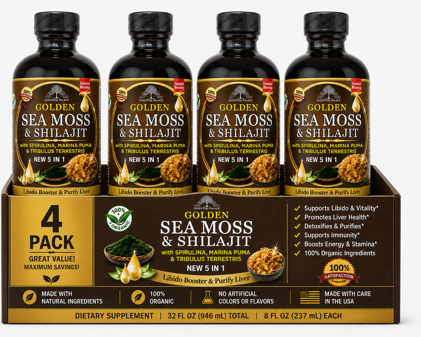 Golden Sea Moss & and Shilajit for Energy, Stamina & Vitality | Herbal Liquid Supplement