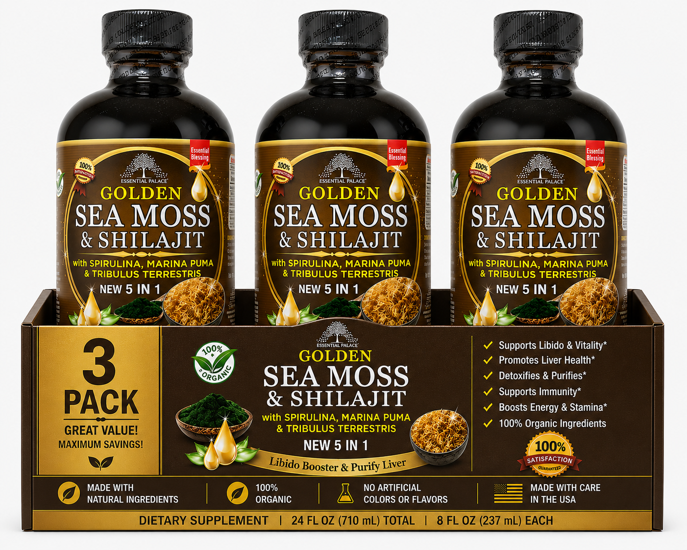 Golden Sea Moss & and Shilajit for Energy, Stamina & Vitality | Herbal Liquid Supplement