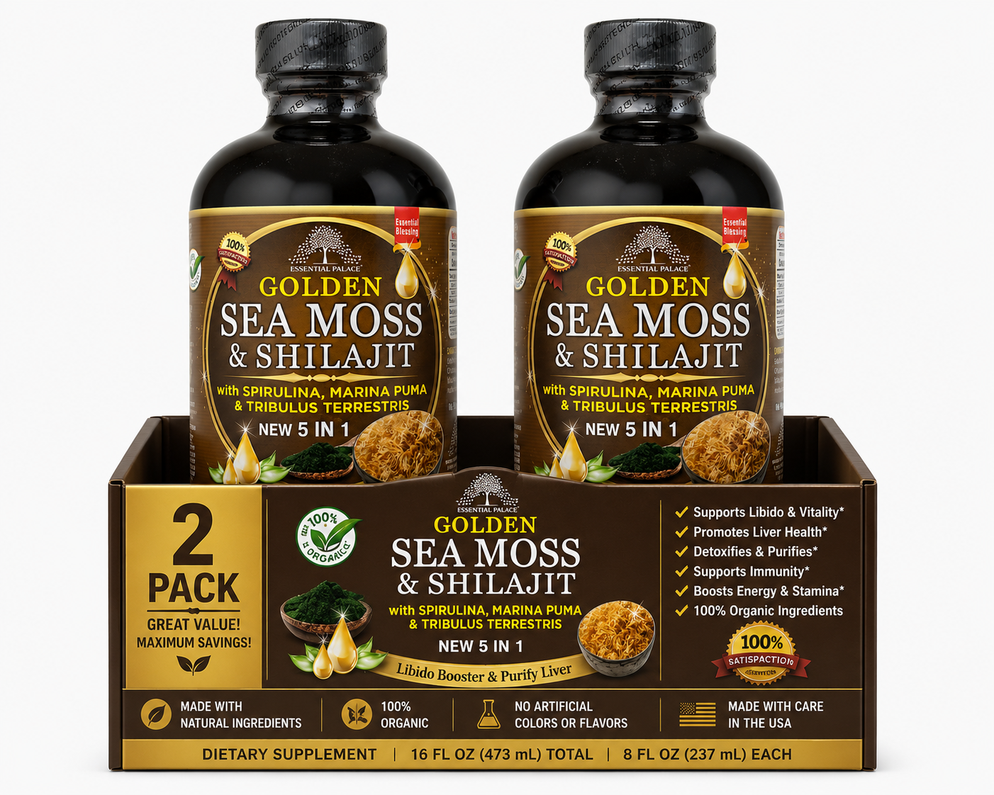 Golden Sea Moss & and Shilajit for Energy, Stamina & Vitality | Herbal Liquid Supplement