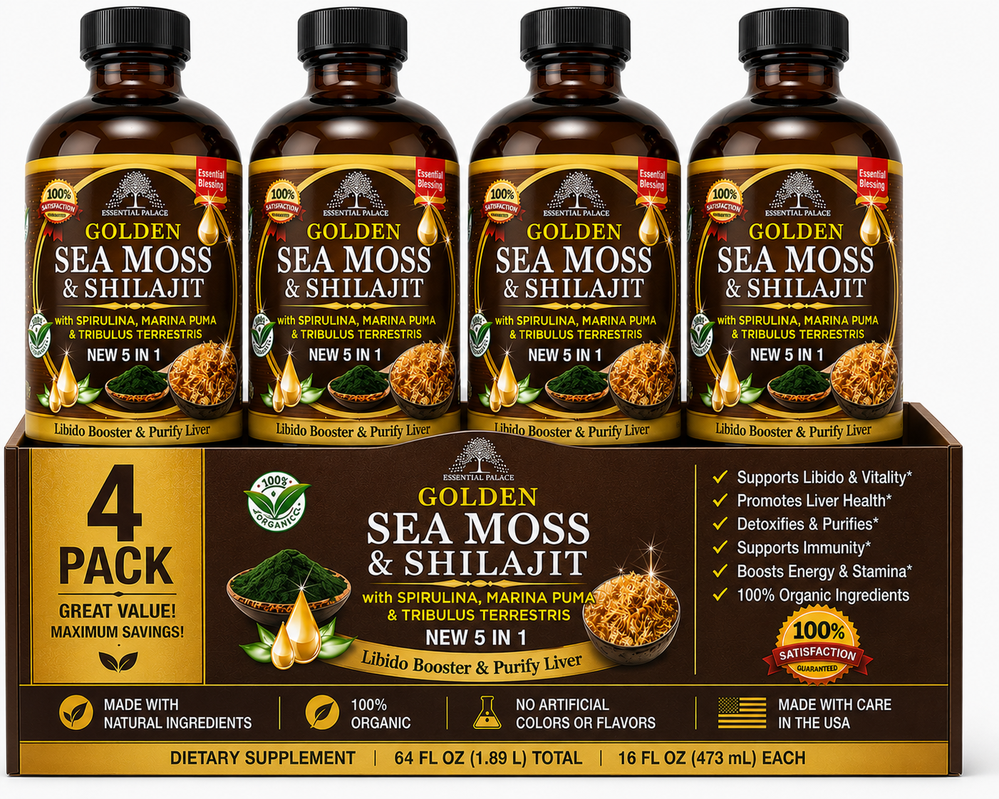 Golden Sea Moss & and Shilajit for Energy, Stamina & Vitality | Herbal Liquid Supplement