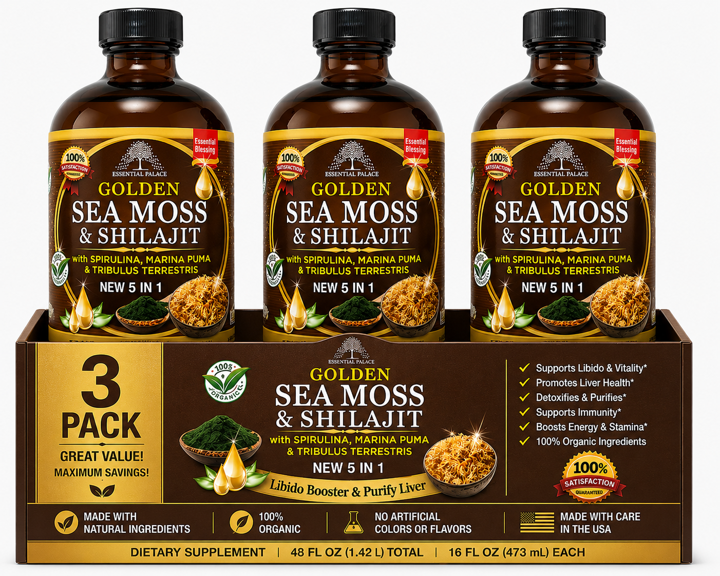 Golden Sea Moss & and Shilajit for Energy, Stamina & Vitality | Herbal Liquid Supplement