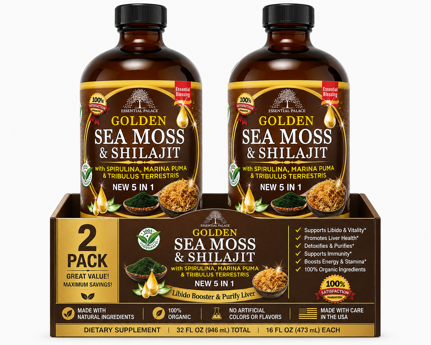 Golden Sea Moss & and Shilajit for Energy, Stamina & Vitality | Herbal Liquid Supplement