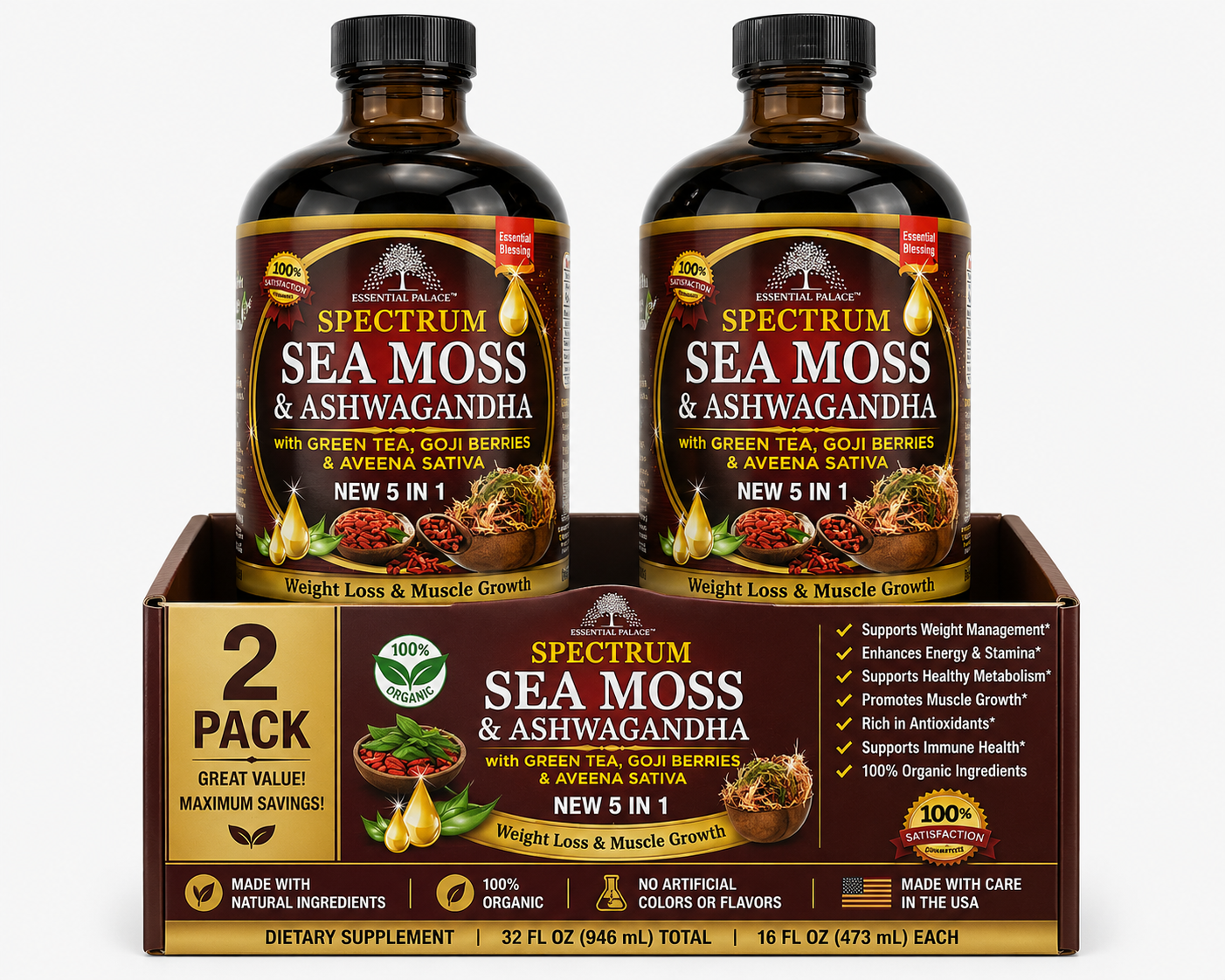 Spectrum Sea Moss & Ashwagandah for Energy, Balance & Metabolism Support | Herbal Liquid Supplement