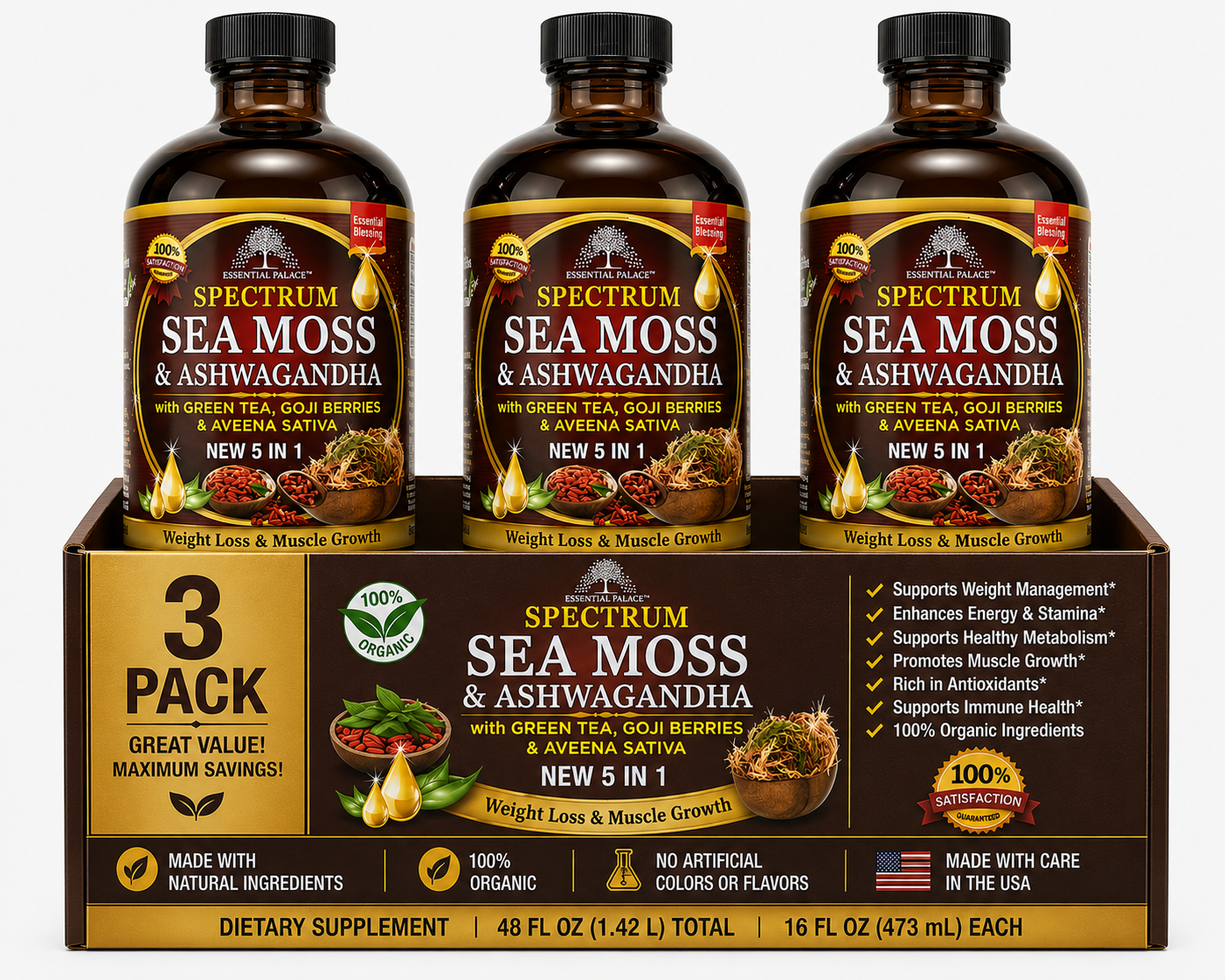 Spectrum Sea Moss & Ashwagandah for Energy, Balance & Metabolism Support | Herbal Liquid Supplement