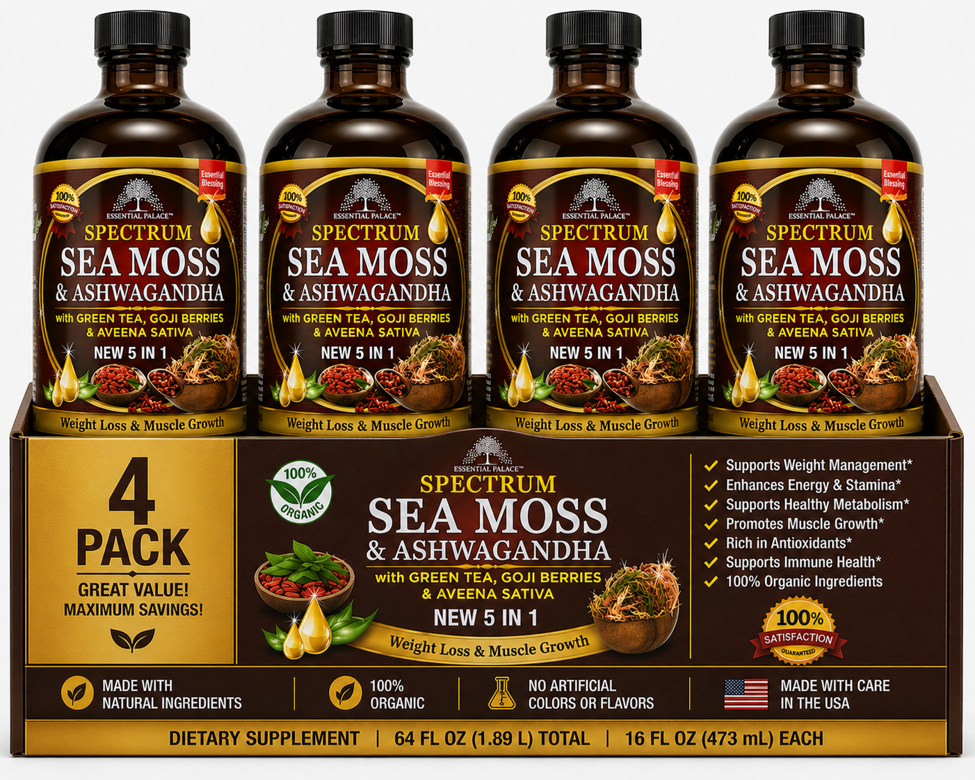 Spectrum Sea Moss & Ashwagandah for Energy, Balance & Metabolism Support | Herbal Liquid Supplement