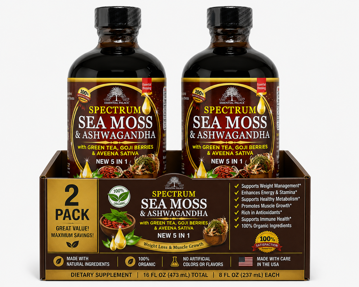Spectrum Sea Moss & Ashwagandah for Energy, Balance & Metabolism Support | Herbal Liquid Supplement