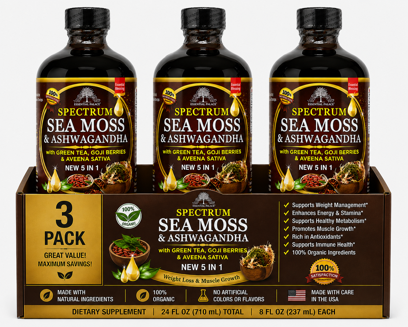 Spectrum Sea Moss & Ashwagandah for Energy, Balance & Metabolism Support | Herbal Liquid Supplement