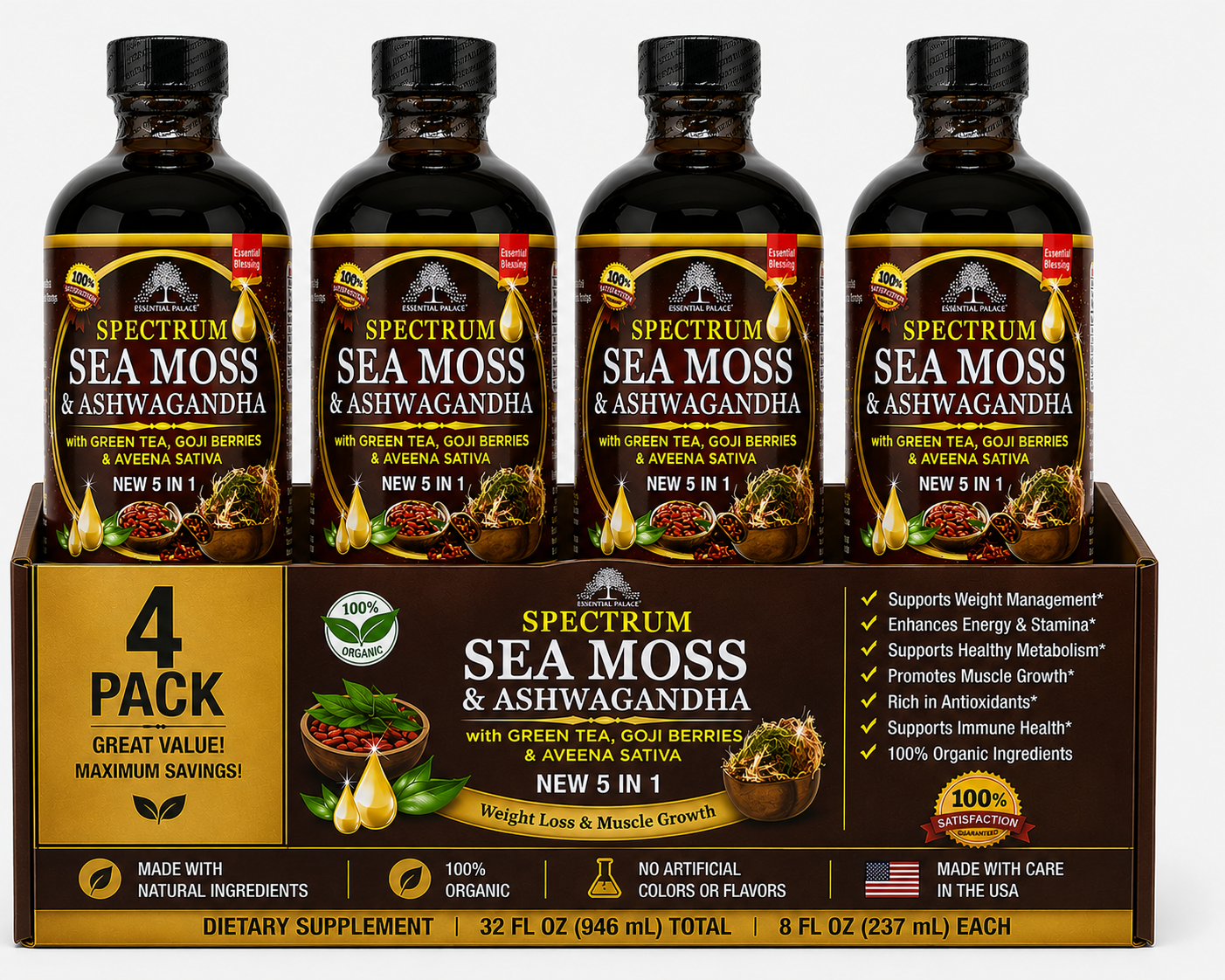 Spectrum Sea Moss & Ashwagandah for Energy, Balance & Metabolism Support | Herbal Liquid Supplement