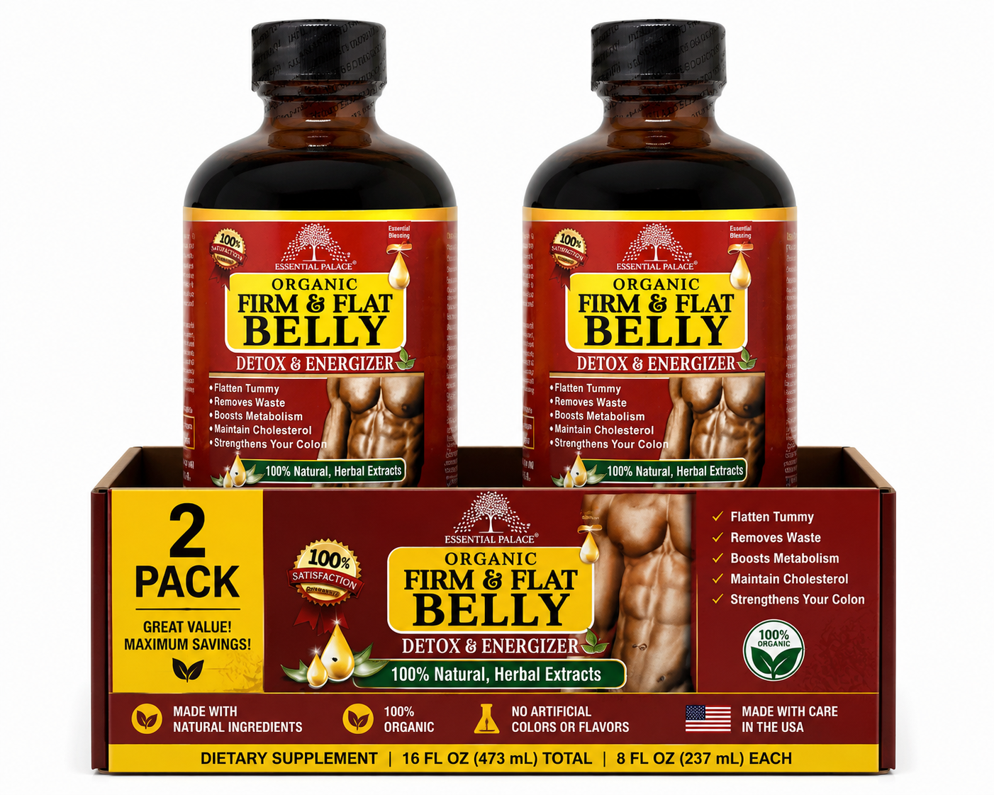 Organic Firm & Flat Belly Tea with Dandelion & Peppermint for Detox & Bloating Support | Herbal Liquid Supplement