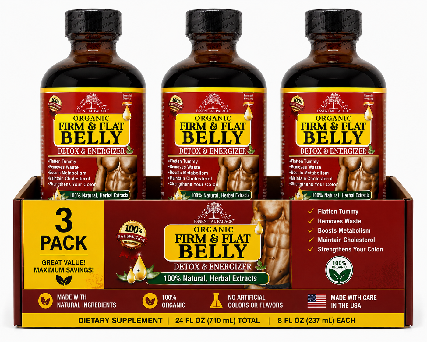 Organic Firm & Flat Belly Tea with Dandelion & Peppermint for Detox & Bloating Support | Herbal Liquid Supplement