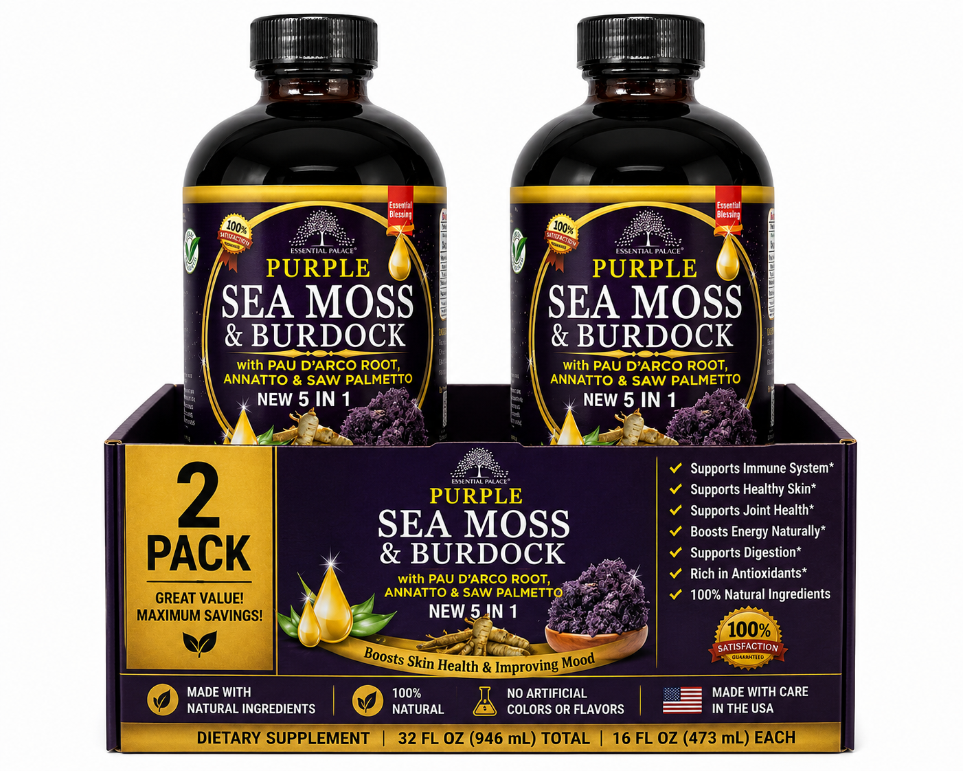 Purple Sea Moss & Burdock Root for Detox, Hormone & Full-Body Balance | Herbal Liquid Supplement