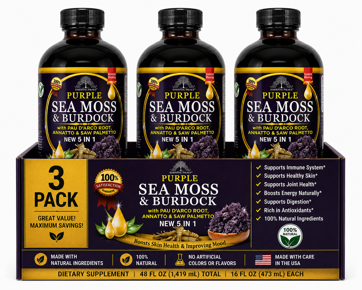 Purple Sea Moss & Burdock Root for Detox, Hormone & Full-Body Balance | Herbal Liquid Supplement