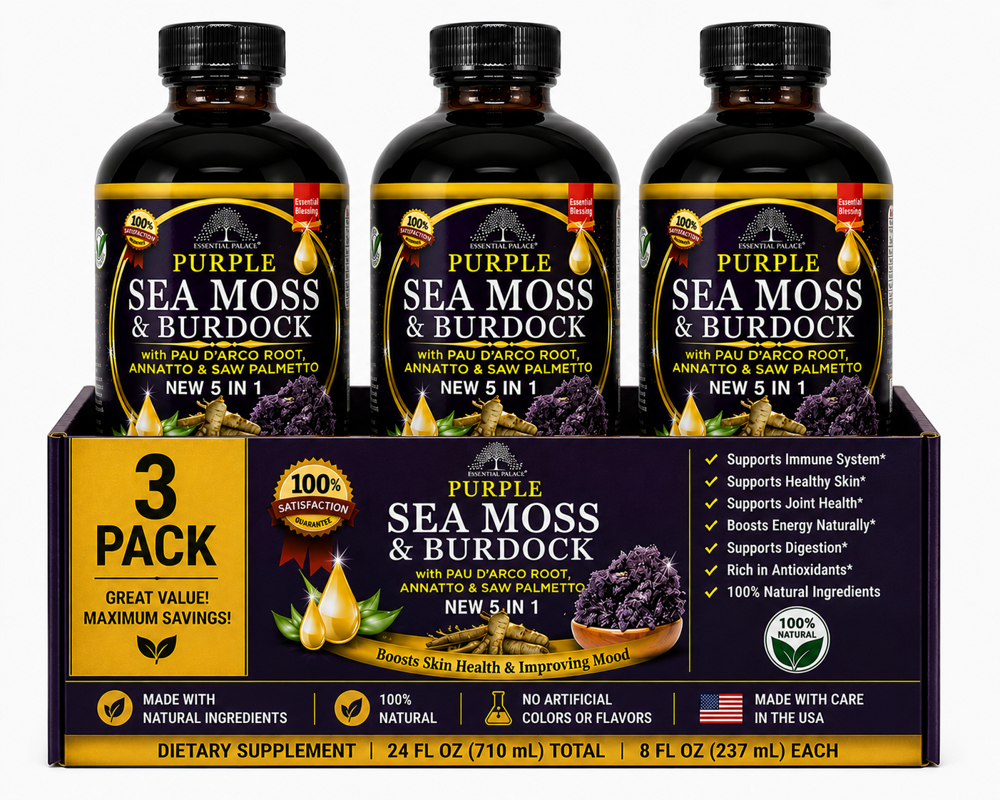 Purple Sea Moss & Burdock Root for Detox, Hormone & Full-Body Balance | Herbal Liquid Supplement