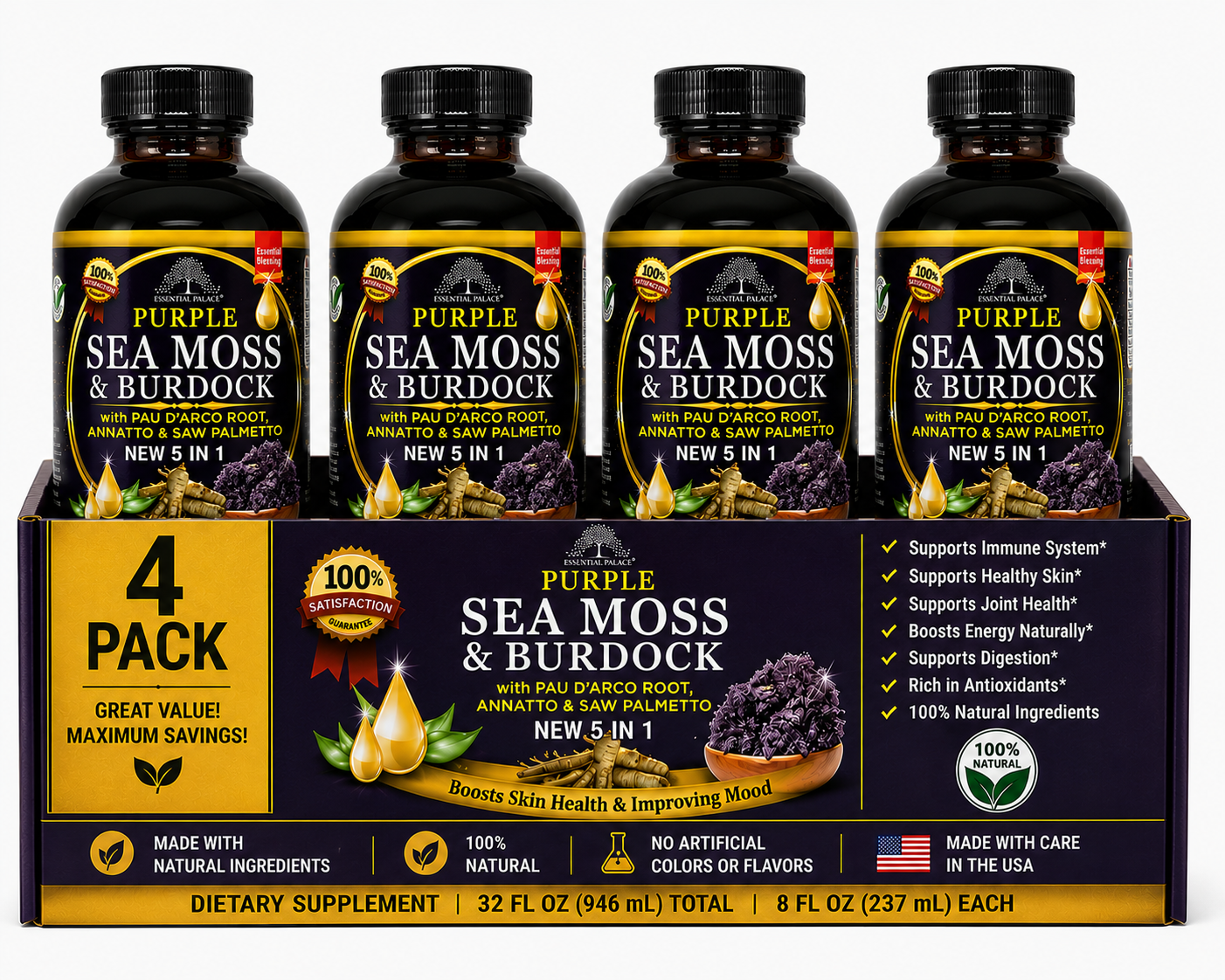 Purple Sea Moss & Burdock Root for Detox, Hormone & Full-Body Balance | Herbal Liquid Supplement