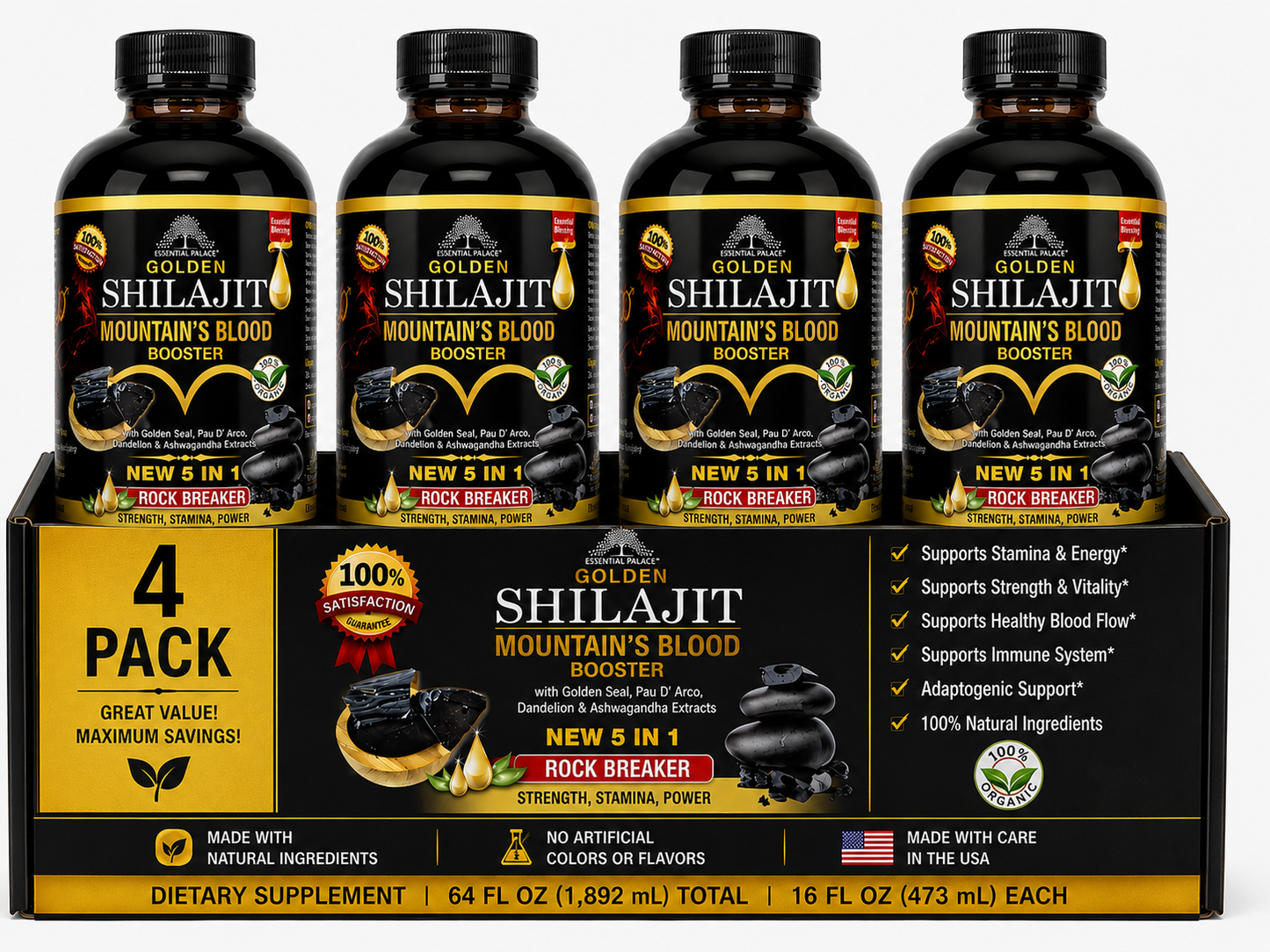 Golden Shilajit Mountain’s Blood Tonic with Ashwagandha & Golden Seal for Energy, Strength & Stamina | Herbal Liquid Supplement