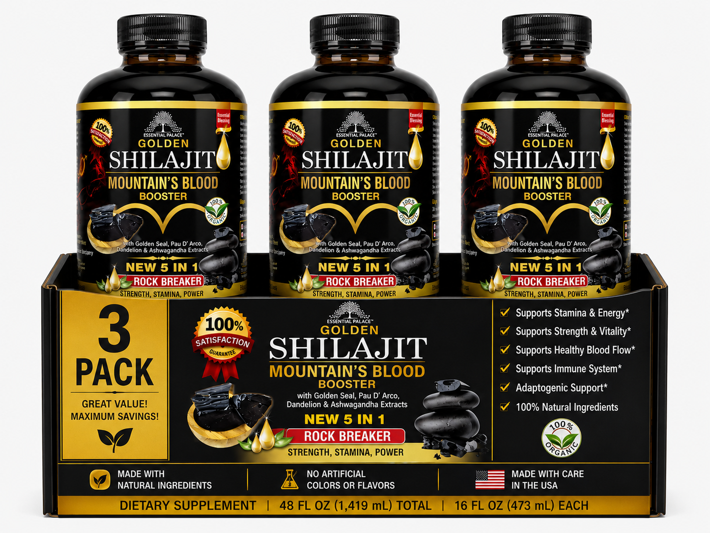 Golden Shilajit Mountain’s Blood Tonic with Ashwagandha & Golden Seal for Energy, Strength & Stamina | Herbal Liquid Supplement