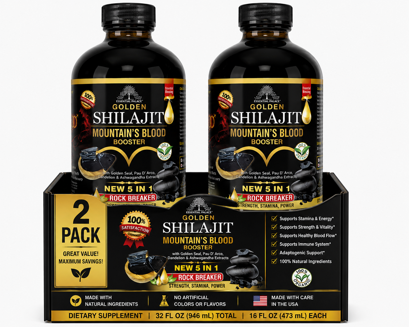Golden Shilajit Mountain’s Blood Tonic with Ashwagandha & Golden Seal for Energy, Strength & Stamina | Herbal Liquid Supplement