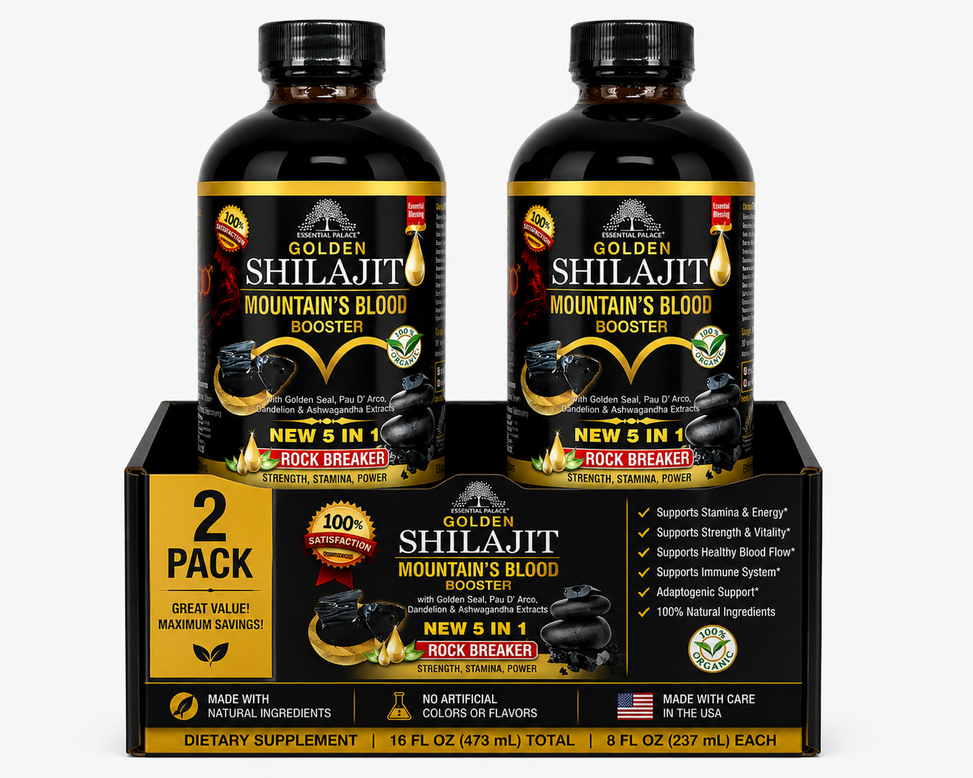 Golden Shilajit Mountain’s Blood Tonic with Ashwagandha & Golden Seal for Energy, Strength & Stamina | Herbal Liquid Supplement