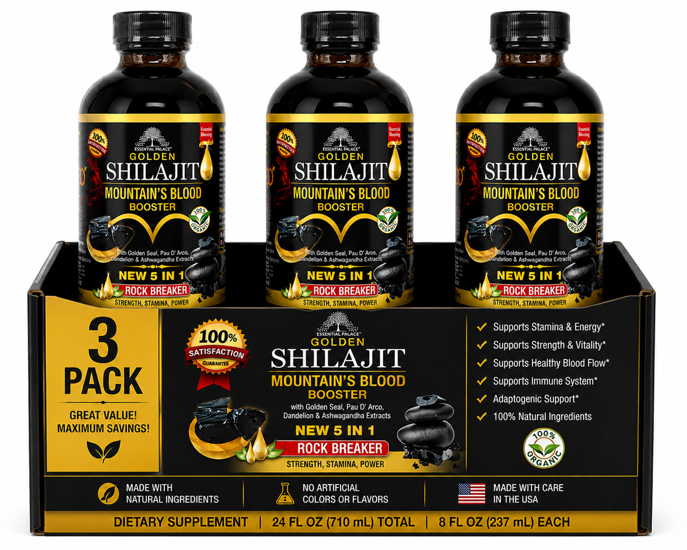Golden Shilajit Mountain’s Blood Tonic with Ashwagandha & Golden Seal for Energy, Strength & Stamina | Herbal Liquid Supplement