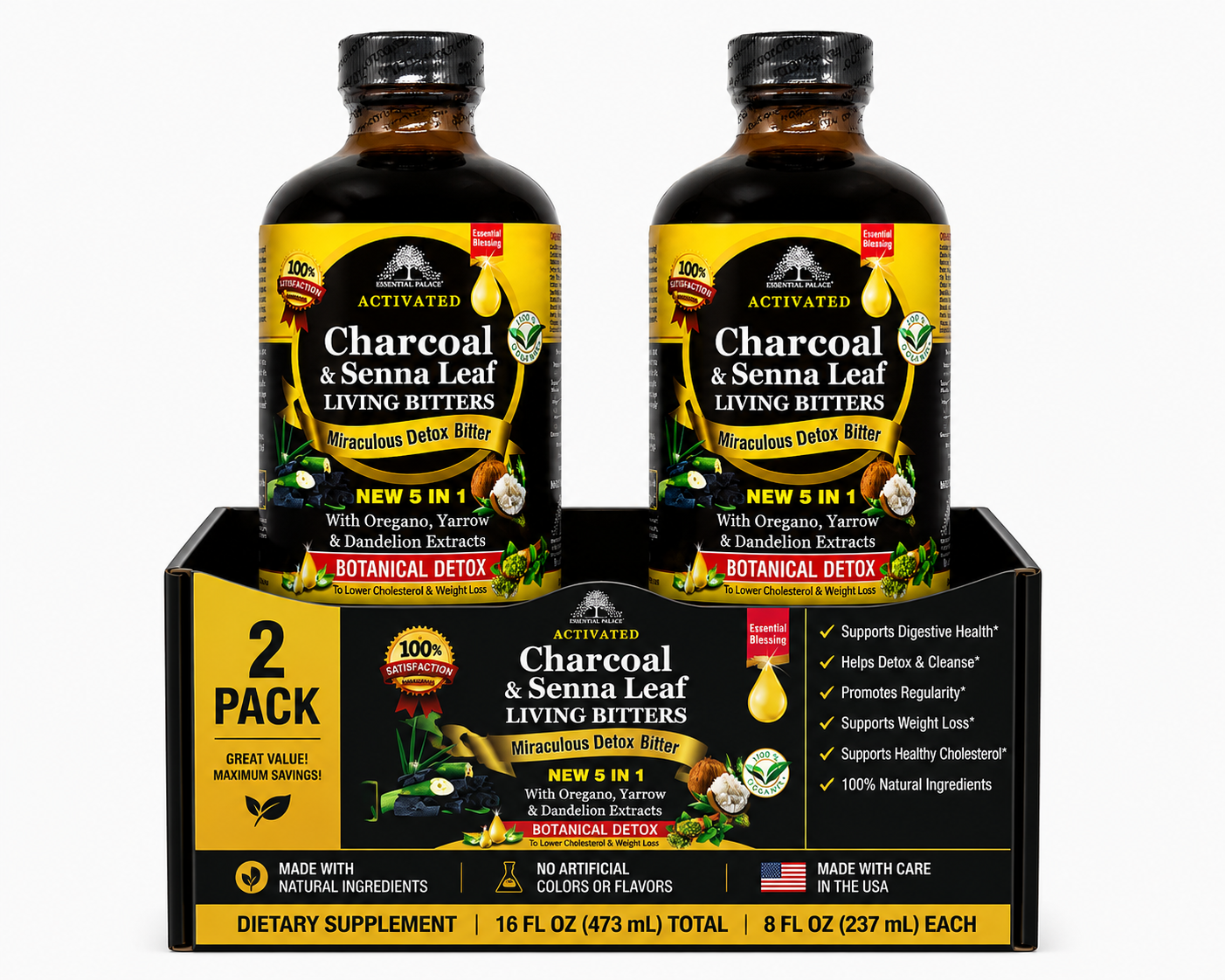 Activated Charcoal & Senna - Living Bitters for Detox, Gut Cleanse & Bloating Support | Herbal Liquid Supplement