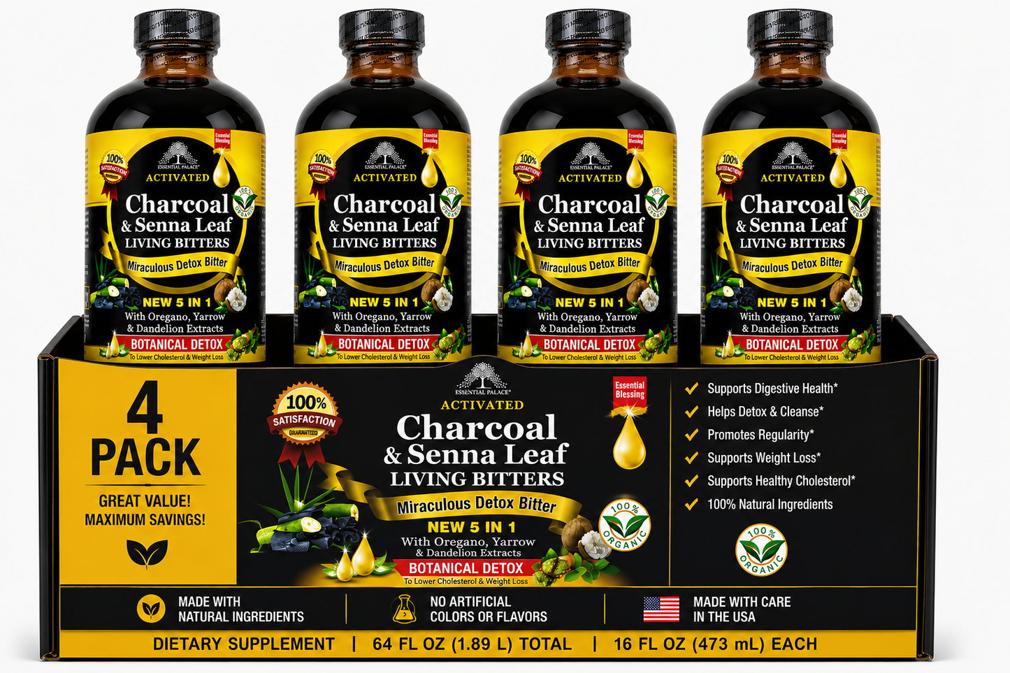 Activated Charcoal & Senna - Living Bitters for Detox, Gut Cleanse & Bloating Support | Herbal Liquid Supplement