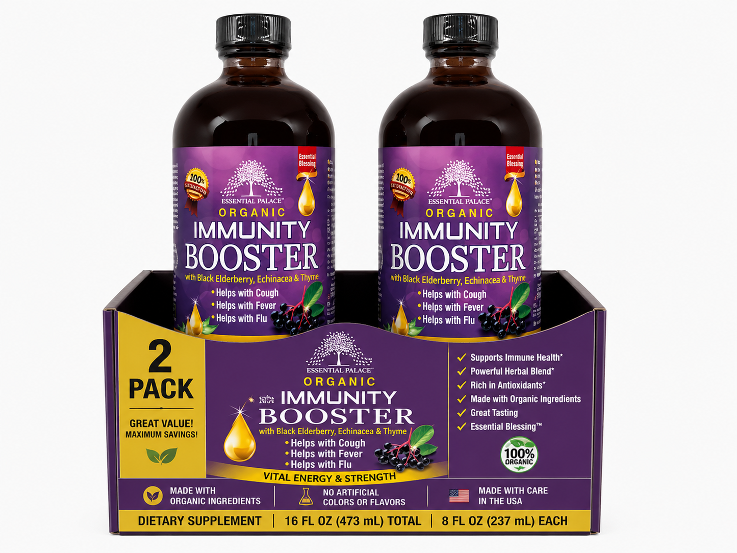 Organic Immunity Booster with Elderberry & Echinacea for Immune & Respiratory Support | Herbal Liquid Supplement
