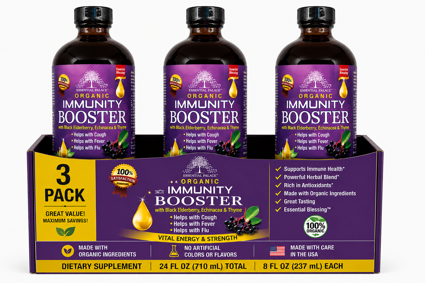 Organic Immunity Booster with Elderberry & Echinacea for Immune & Respiratory Support | Herbal Liquid Supplement