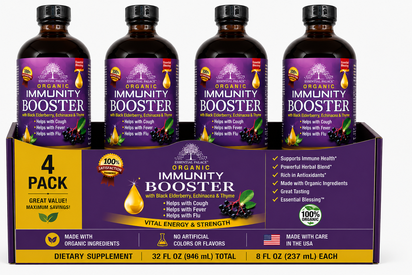 Organic Immunity Booster with Elderberry & Echinacea for Immune & Respiratory Support | Herbal Liquid Supplement